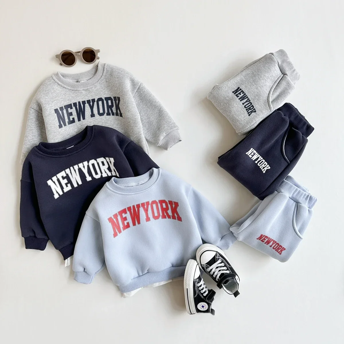INS 2023 Winter Kids Clothing Set Boys Hoodie Set Velvet Letter Sports Suit Sweasthirt And Pants 2Pcs Training Suit Outfit