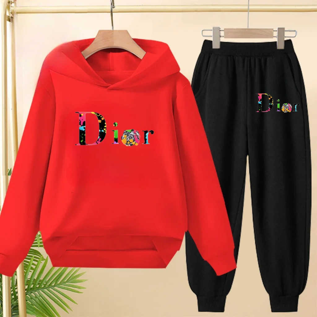Children Commodity Hoodie Colored Letters Sports Pullover3-12Yrs Coat Sweatshirt+Pants 2P Boys Girls Toddler Clothes Leisure Set