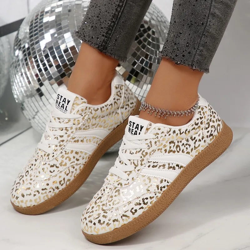 Leopard Print Platform Sports Shoes Women 2026 Autumn Luxury Designer Flat Sneakers Woman Non-slip German Training Shoes