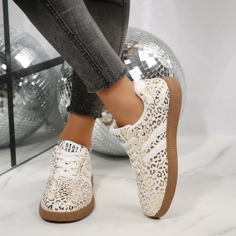 Leopard Print Platform Sports Shoes Women 2026 Autumn Luxury Designer Flat Sneakers Woman Non-slip German Training Shoes