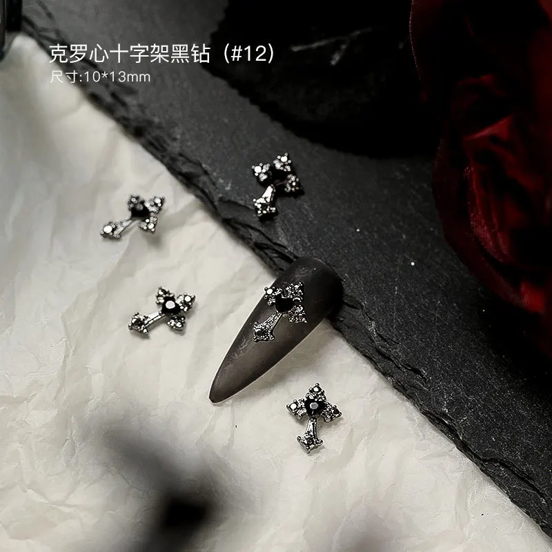 10Pcs Dark Color Punk Halloween Series Nail Accessories Cool Girl Nail Art Charms Retro Cross Bat SpiderDecoration Bulk Supply