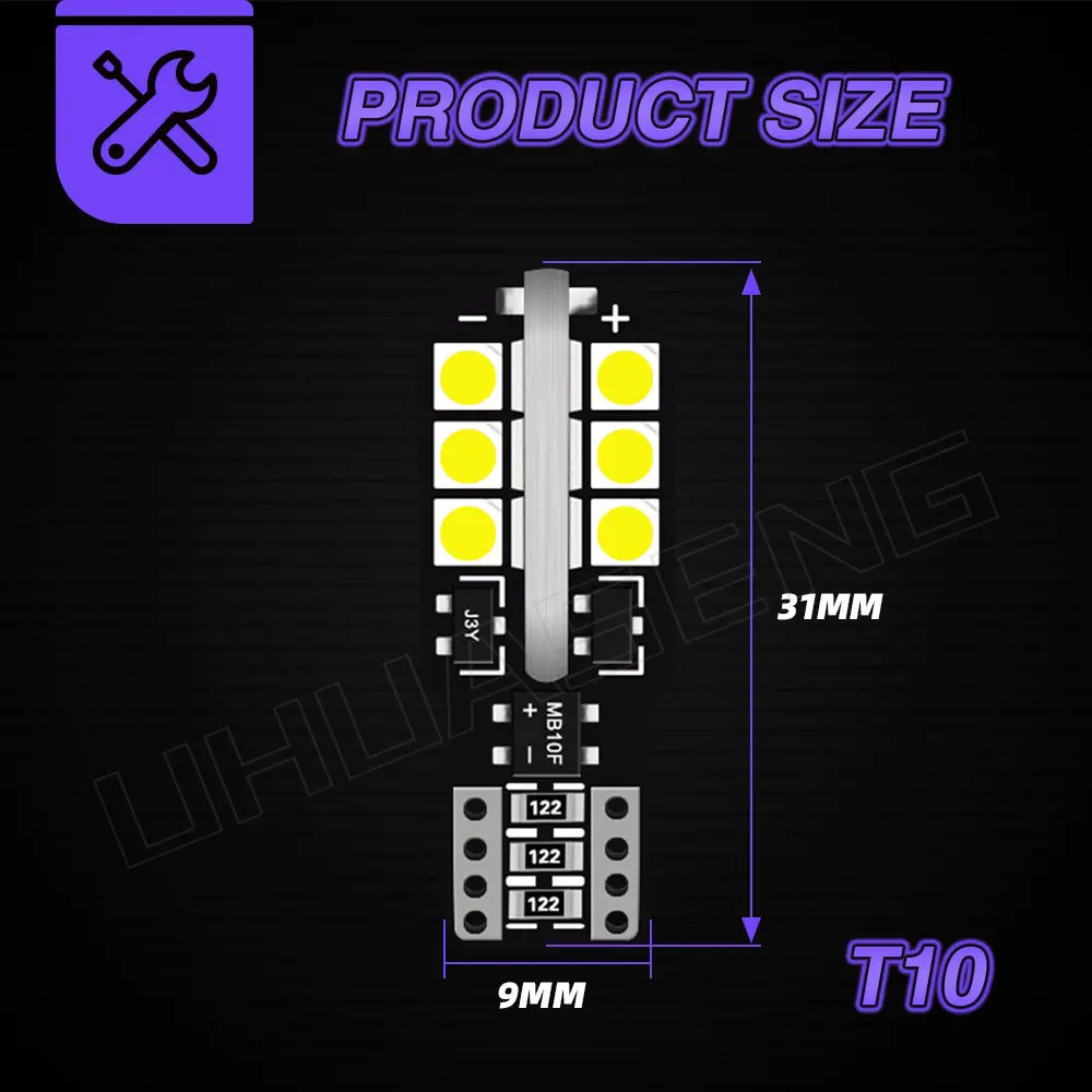 UHUASENG 2PCS CANBUS Led T10 W5W Bulb Super Bright 194 Car Interior Light Parking License Plate Reading Clearance Signal Lamp