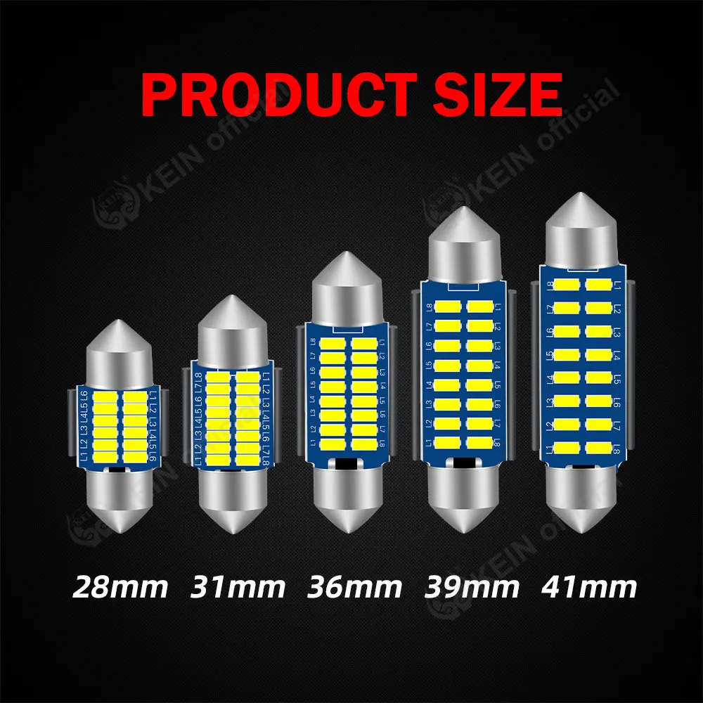 KEIN 2PCS Festoon Led Bulb SV8.5 C5W C10W Door 28mm 31mm 36mm 39mm 41mm Car Light Interior Reading License Plate Signal Lamp 12V
