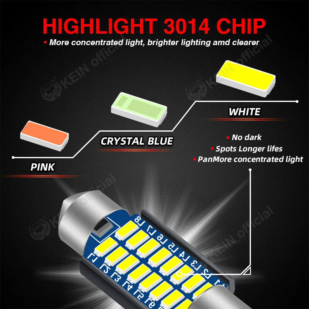 KEIN 2PCS Festoon Led Bulb SV8.5 C5W C10W Door 28mm 31mm 36mm 39mm 41mm Car Light Interior Reading License Plate Signal Lamp 12V