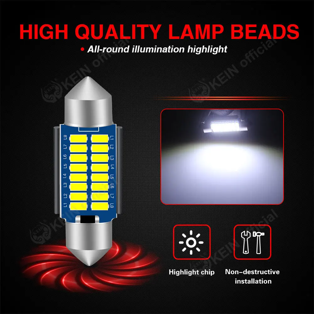 KEIN 2PCS Festoon Led Bulb SV8.5 C5W C10W Door 28mm 31mm 36mm 39mm 41mm Car Light Interior Reading License Plate Signal Lamp 12V