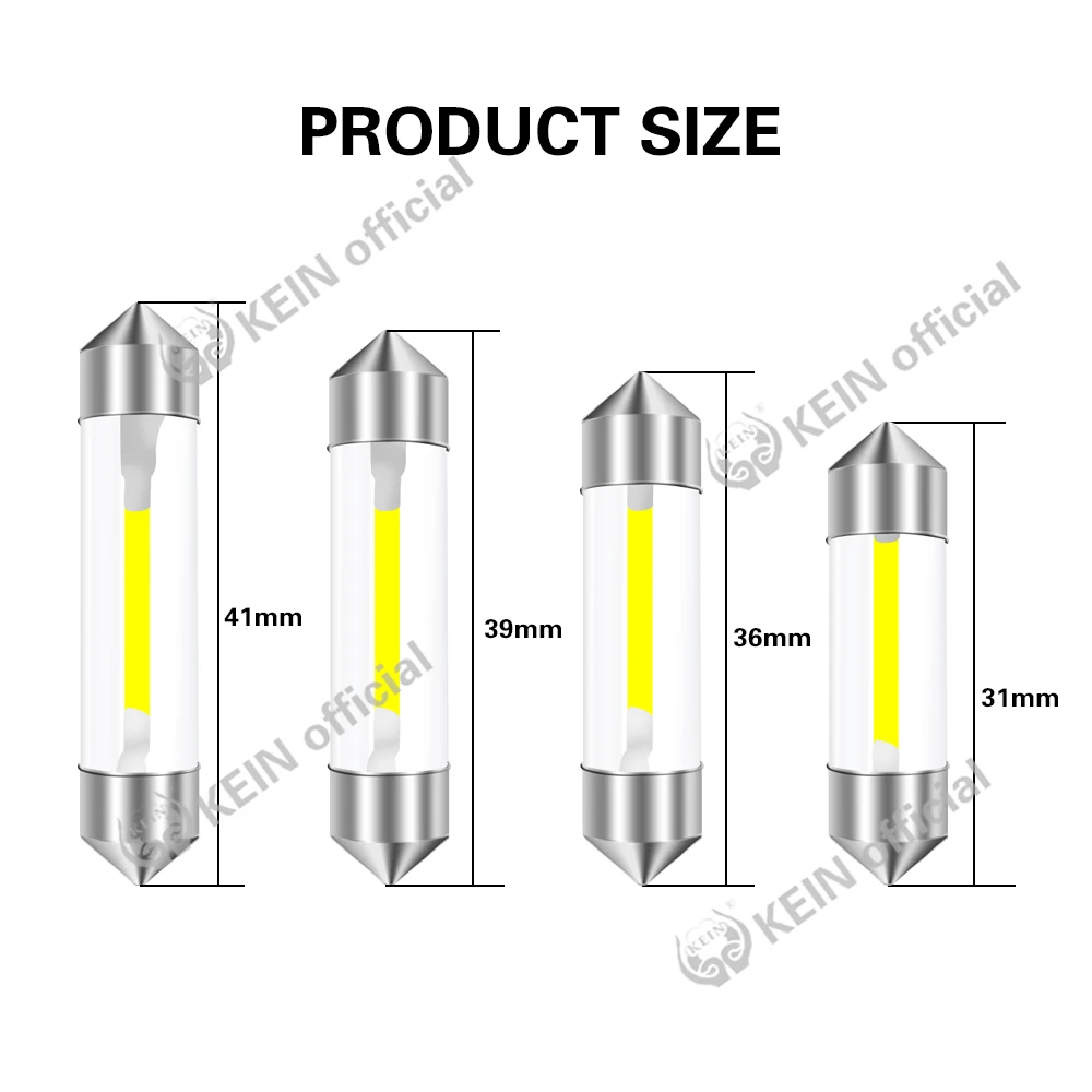 KEIN 10PCS SV8.5 C5W C10W Led Warm White 31 mm Festoon 28mm 31mm 36mm 39mm 41mm Car Light Interior Reading Lamp Bulb 6V 12V 24V