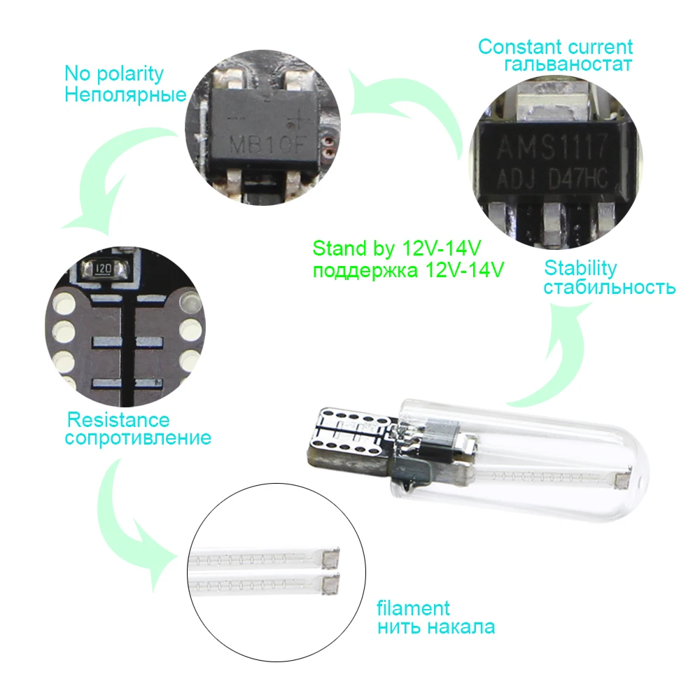 KEIN 2PCS Led T10 w5w Bulb 194 Lamp 5w5 Interior Dome Reading Signal Parking License Plate Door Warm White 6000K Car Light 12V