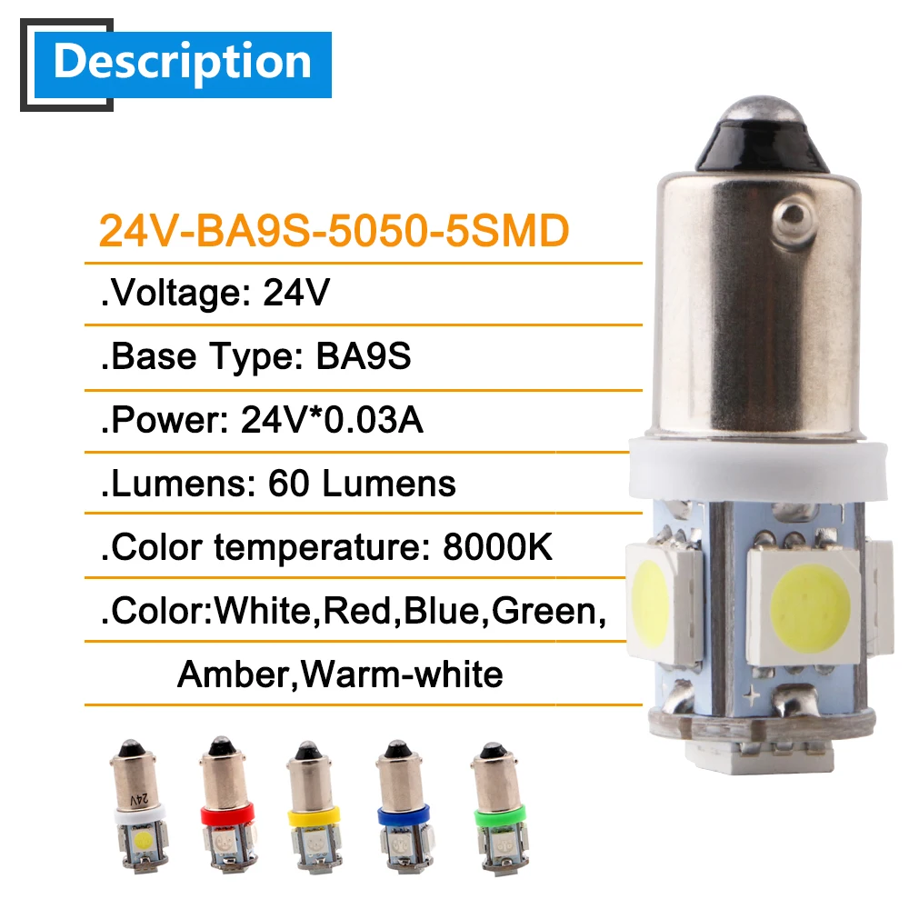 10PCS DC 12V 24V T11 T4W BA9S W6W 5050 5 SMD LED Bulb Car Truck Reading Map Dash Indicator Exterior Parking Marker Signal Light