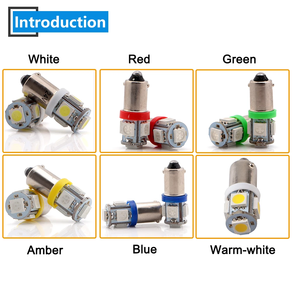 10PCS DC 12V 24V T11 T4W BA9S W6W 5050 5 SMD LED Bulb Car Truck Reading Map Dash Indicator Exterior Parking Marker Signal Light