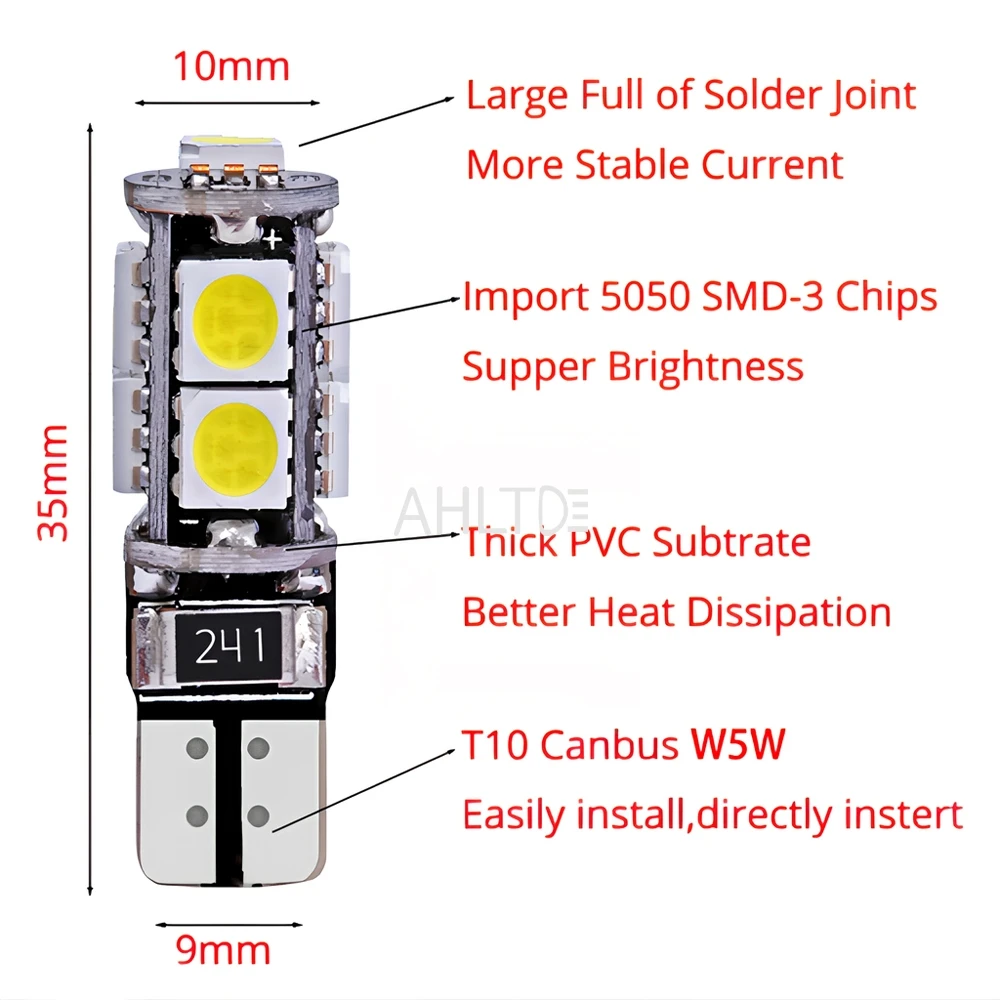 1/2/4/10pcs T10 W5W 194 5050 9smd Car Led Wedge Dome Reading Lamp CANBUS 12V Error Free License Plate Light Interior Trunk Bulb