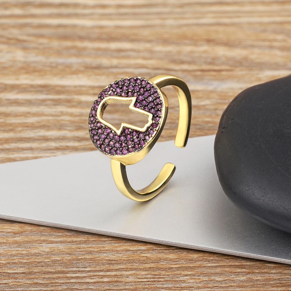 Nidin Fashion 5 Colors Lucky Hollow Palm Ring For Women Zircon Open Adjustable Female Finger Jewelry Gift Daily Accessories