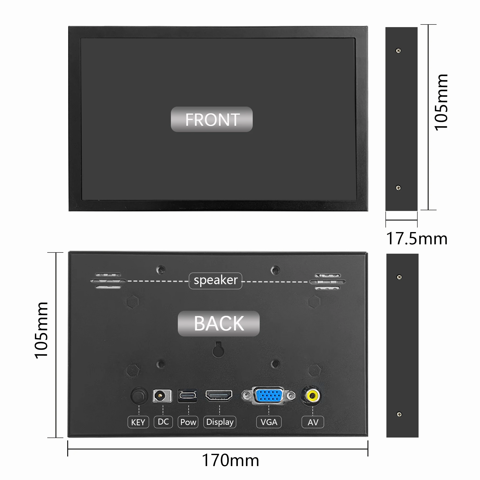 7-Inch Mini Monitor Portable HD/VGA Monitor with AV BNC 1024 × 600 LCD Screen IPS Small Display Screen for RPI/PC/TV/DVD/CVBS