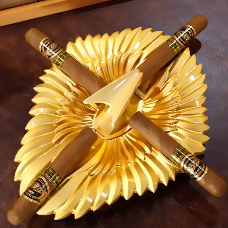 Luxury Custom Alloy Cigar Ashtray 4 Slot Holder Premium Smoking Accessories for Home Bar Office Desktop Decoration Gift
