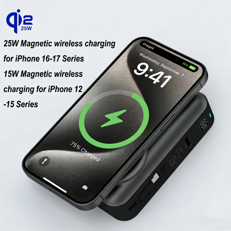 65W GaN PD Charger for Laptop Power Bank Qi2.2 25W Magnetic Wireless Fast Charging for iPhone 17 iWatch Powerbank with AC Plug