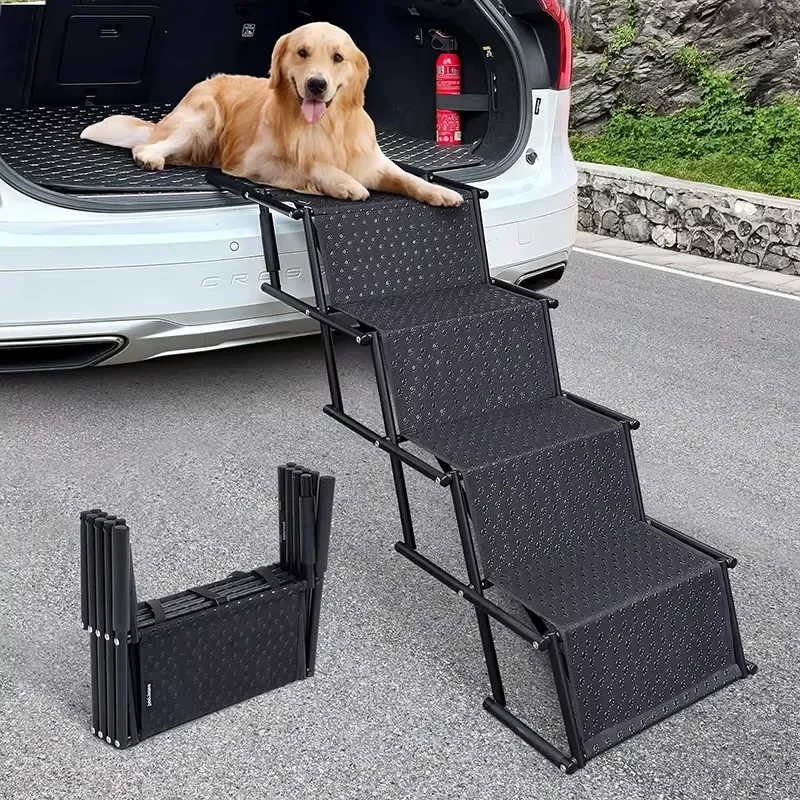 Foldable Pet Car Stairs for Dogs and Cats Portable Metal Frame Ramp Outdoor Travel Ladder Safe Vehicle Step Accessory