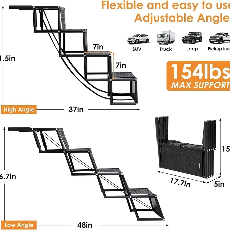 Foldable Pet Car Stairs for Dogs and Cats Portable Metal Frame Ramp Outdoor Travel Ladder Safe Vehicle Step Accessory