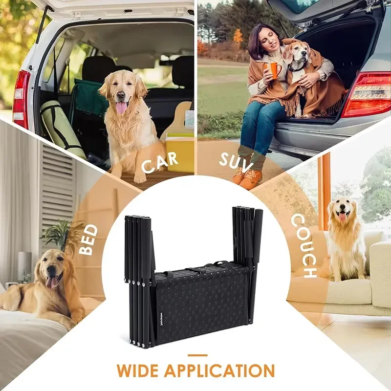 Foldable Pet Car Stairs for Dogs and Cats Portable Metal Frame Ramp Outdoor Travel Ladder Safe Vehicle Step Accessory