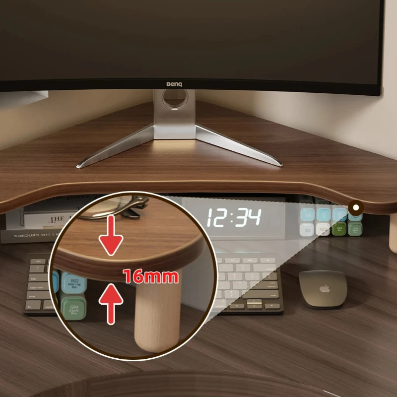 Corner Computer Stand, Triangle Monitor Riser for Desk, Space-Saving Organizer with Storage, Adjustable for 17-32 Inch Screens