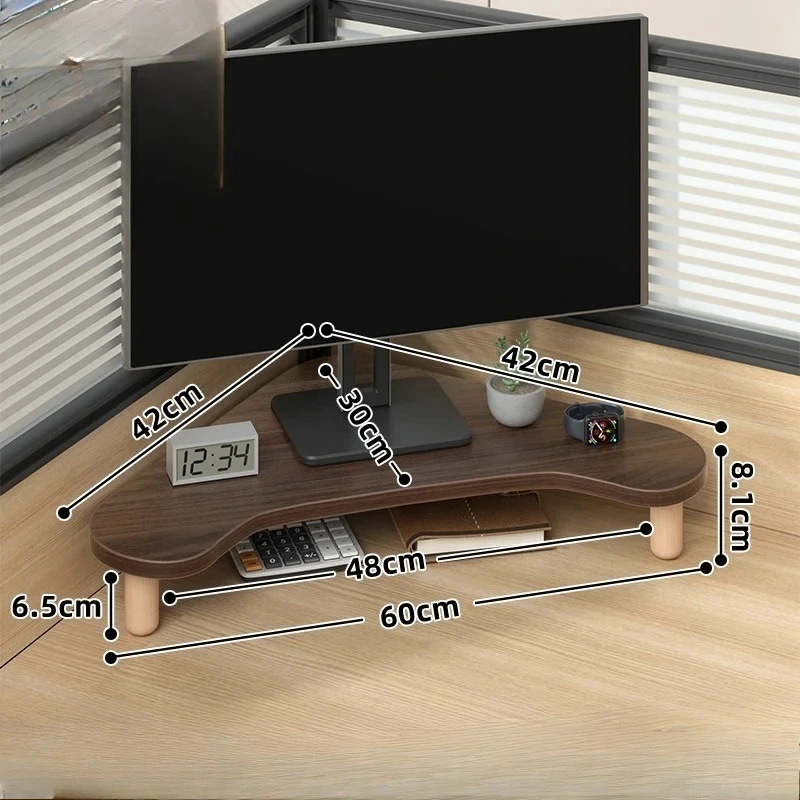 Corner Computer Stand, Triangle Monitor Riser for Desk, Space-Saving Organizer with Storage, Adjustable for 17-32 Inch Screens
