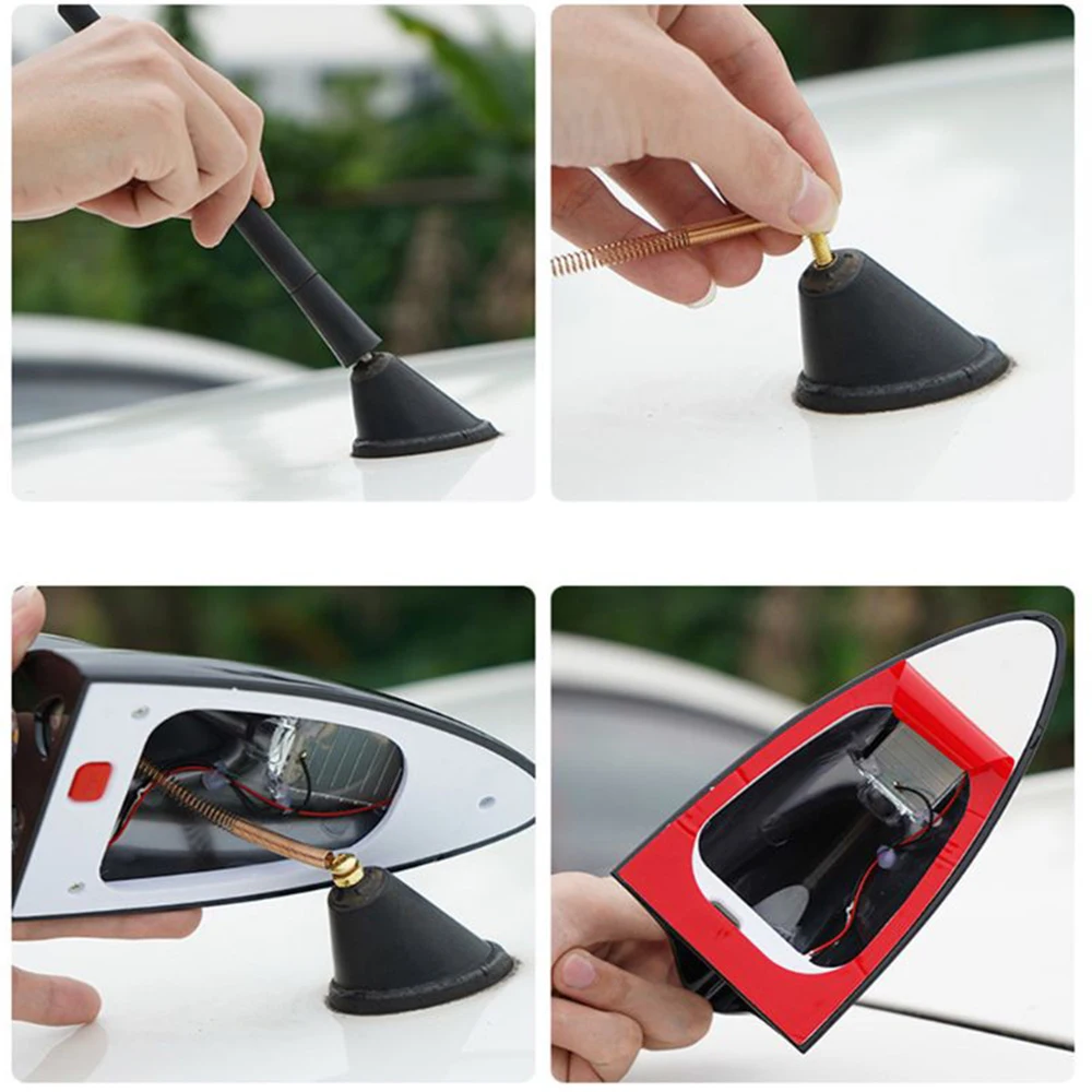 Solar Universal Shark Fin Antenna Light Car Warning Lights 5V LED Anti Collision Light Automobile Modeling Decorating Accessory