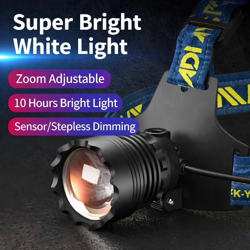Rechargeable Bright White Laser Headlamp20-36H Super Long Battery Life Motion Sensor Outdoor HeadlightFor Camping Hiking Fishing