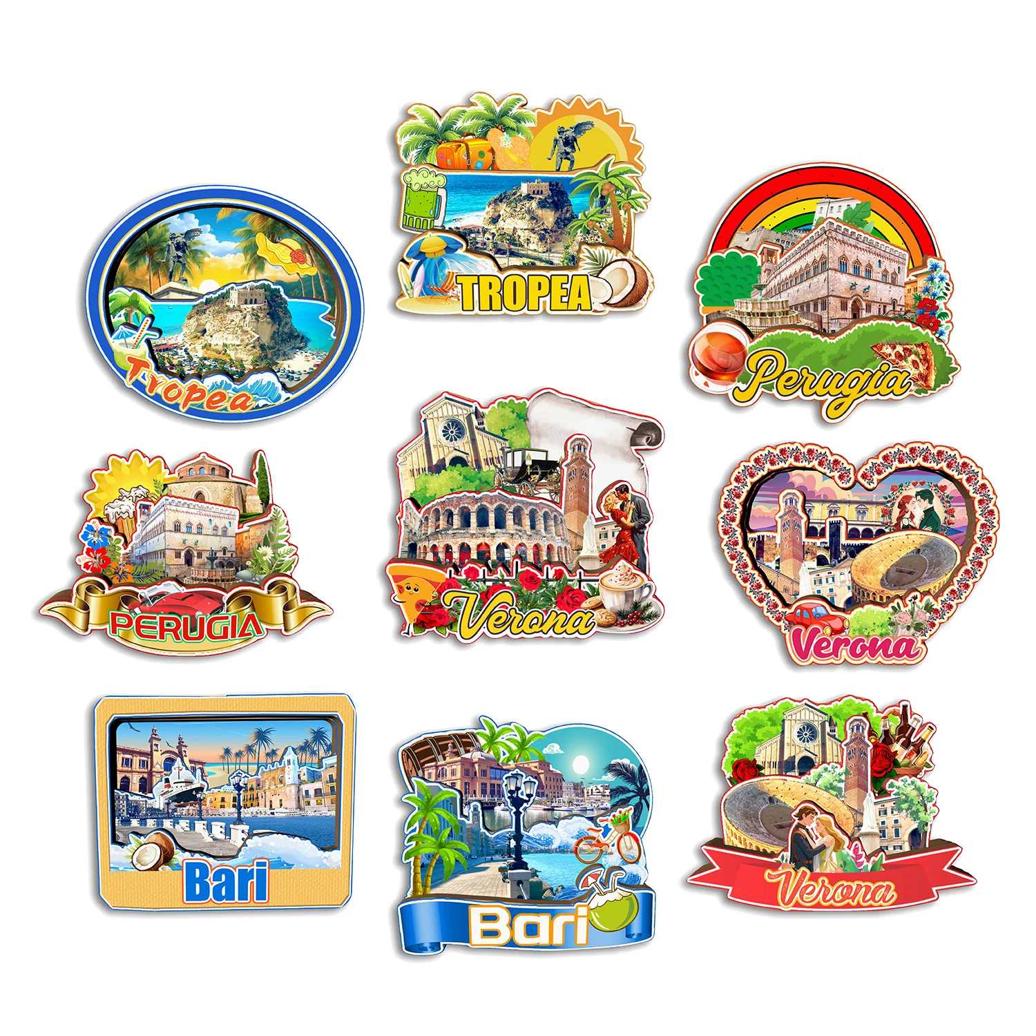 Verona Bari Perugia Tropea Italy Fridge Magnet Travel Souvenir Gift Handmade Decorative Refrigerator Sticker Home