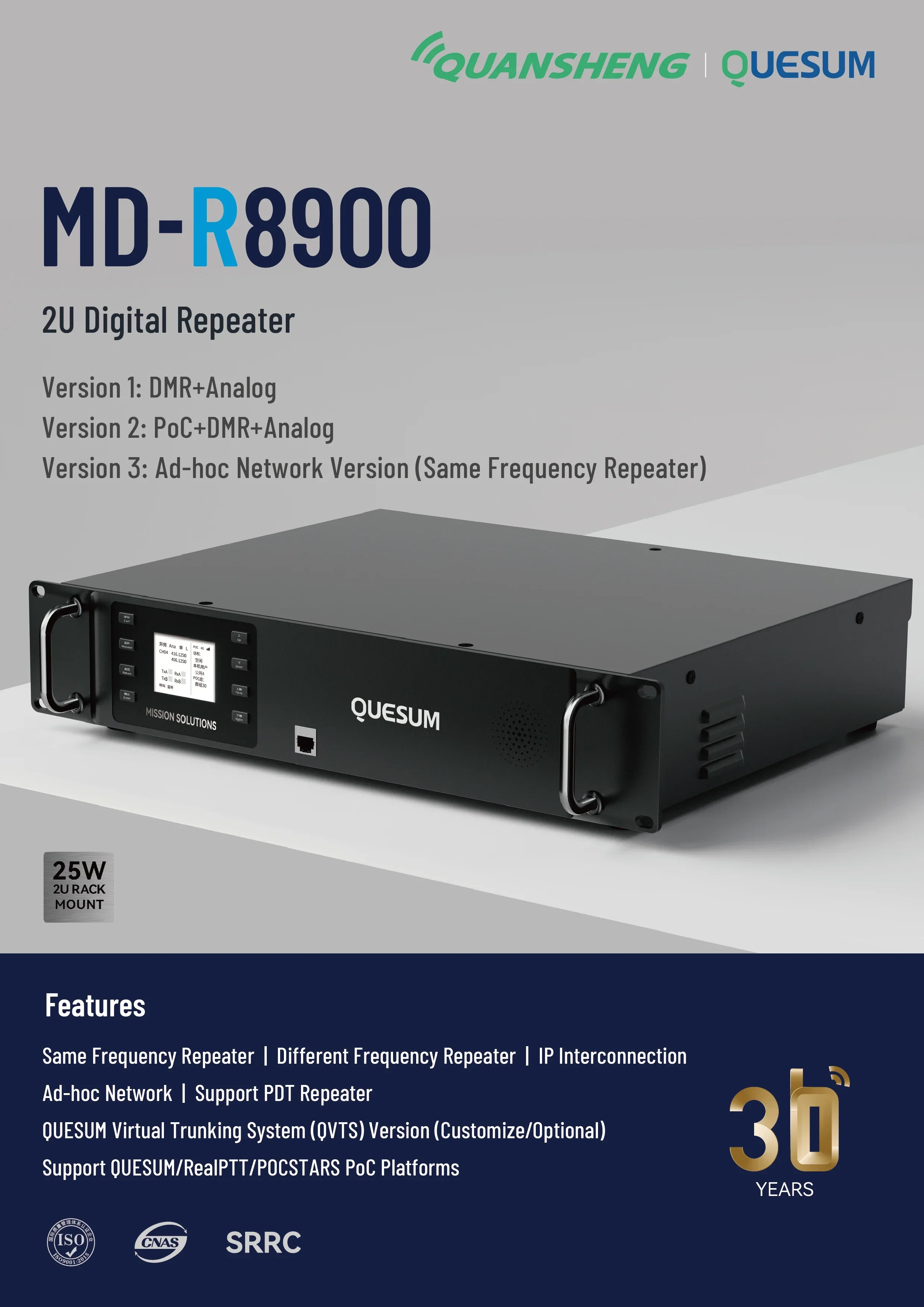 Quansheng MD-R8900 25W VHF UHF PoC DMR Analog Ad-hoc Network Repeater Three Versions Selectable WiFi GSM IP Network Repeater