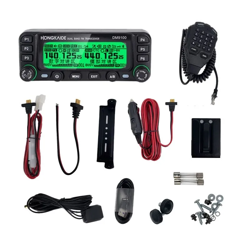 DM9100 Vehicle Walkie Talkie 136-174MHz/400-470MHz DMR UHF/VHF Dual Band 25W FM Transceiver GPS