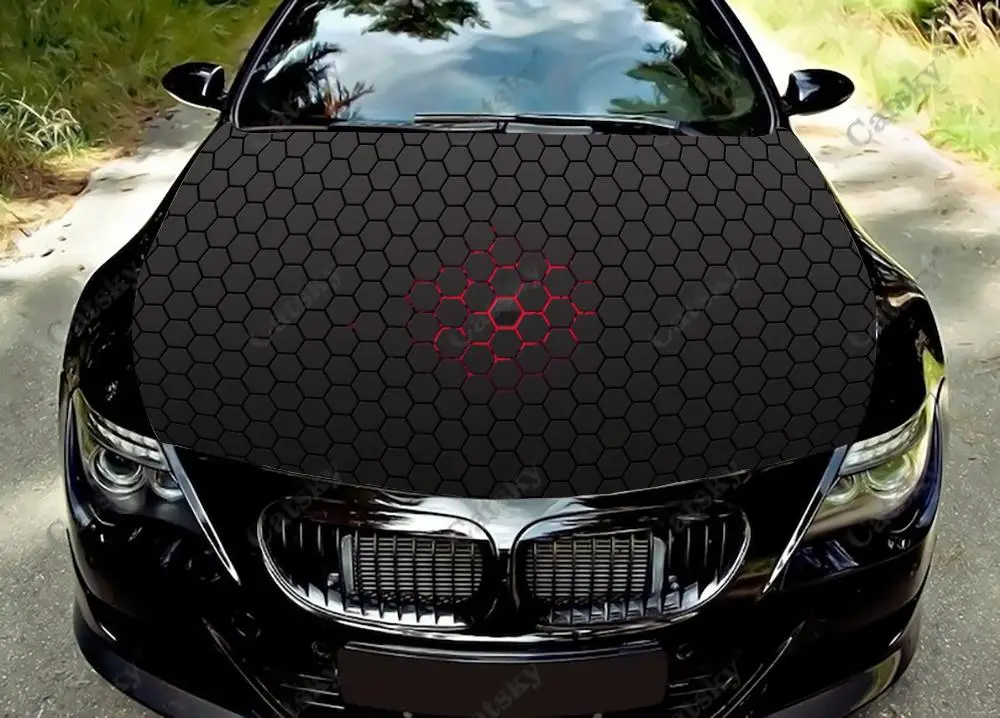 Geometric Black Honeycomb Car Hood Vinyl Stickers Wrap Vinyl Film Engine Cover Decals Sticker Universal Car Hood Protective Film