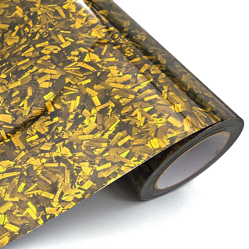 PET Super Glossy Yellow Forged Carbon Vinyl Wrap Film, Self-Adhesive Universal Car Motorcycle Body Modification Sticker