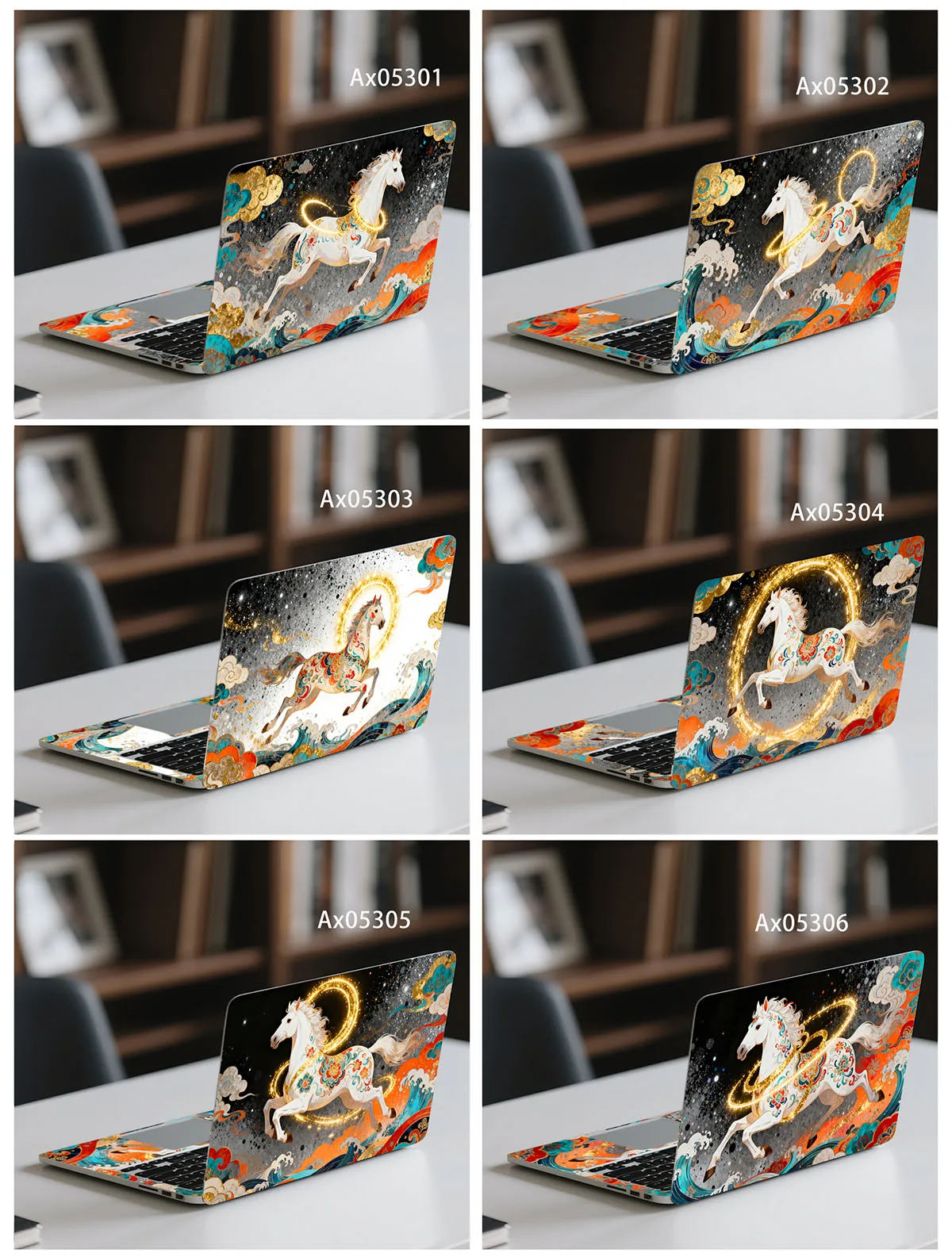 Myth Golden Glowing White Steed Horse Cloud Wave Anti Scratch Protective Laptop Skin Sticker Universal Laptop Aesthetics Decor