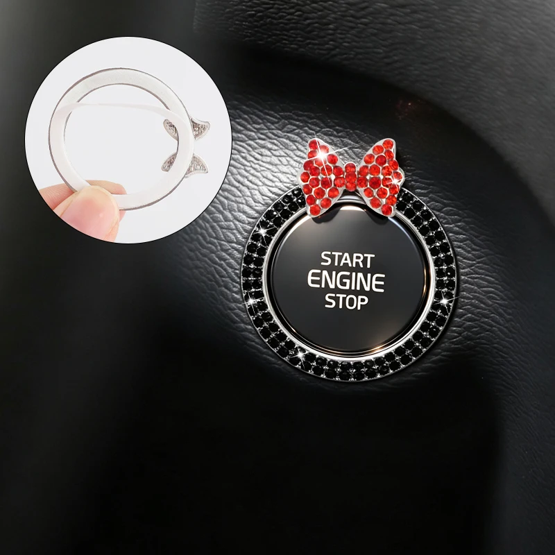 1PCS Universal Engine Start Stop Button Trim Sticker Crystal Rhinestone Butterfly Decorative Ring Car interior Accessories