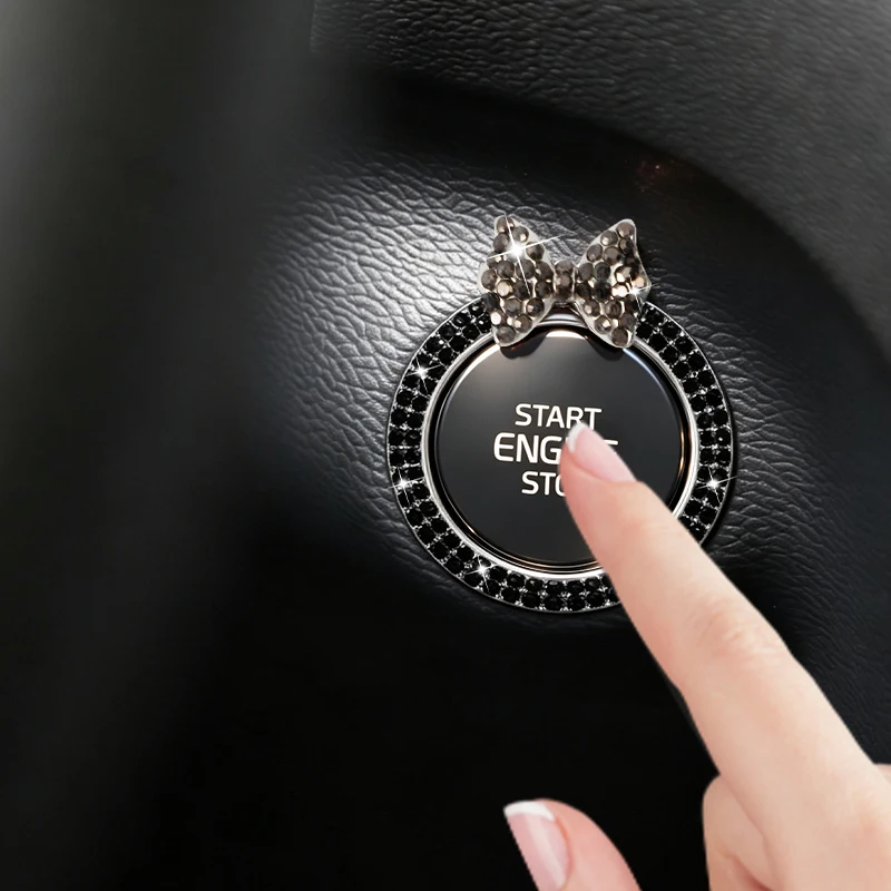 1PCS Universal Engine Start Stop Button Trim Sticker Crystal Rhinestone Butterfly Decorative Ring Car interior Accessories