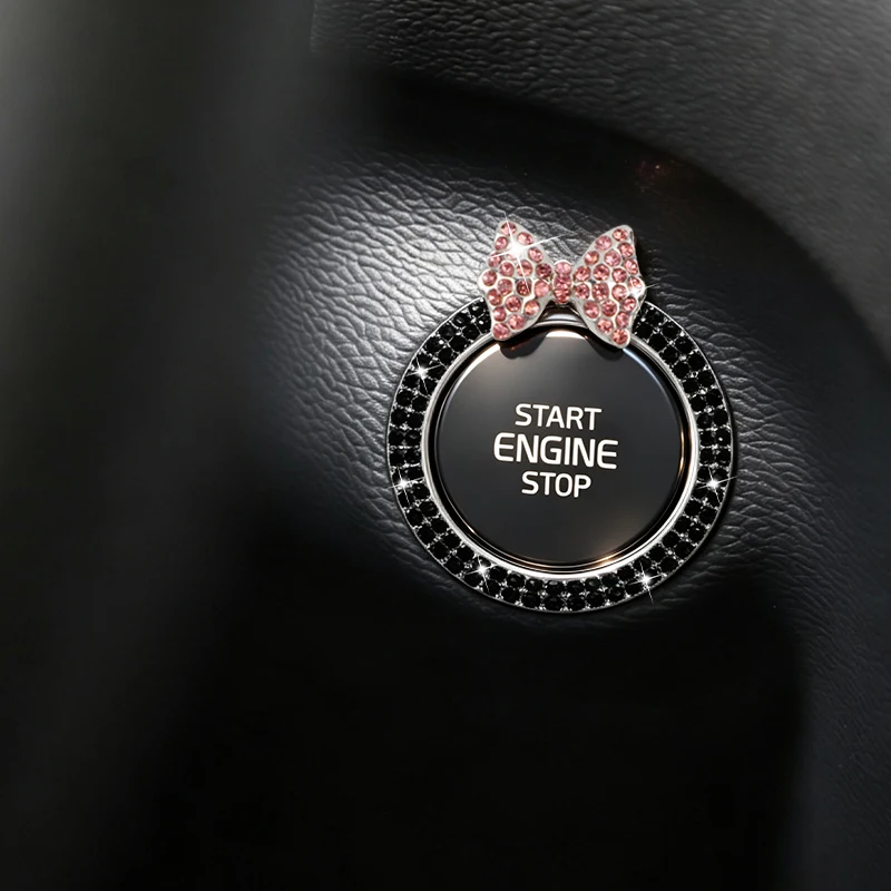 1PCS Universal Engine Start Stop Button Trim Sticker Crystal Rhinestone Butterfly Decorative Ring Car interior Accessories