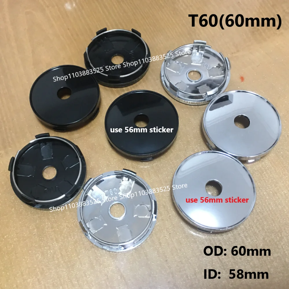4pcs no logo sticker Car Wheel Center Hub Caps Outer diameter 60mm, inner diameter 58mm Universal alternative style hubcaps