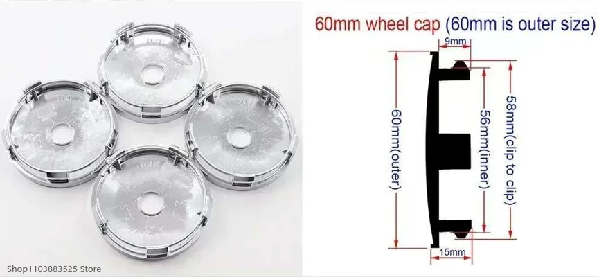 4pcs no logo sticker Car Wheel Center Hub Caps Outer diameter 60mm, inner diameter 58mm Universal alternative style hubcaps