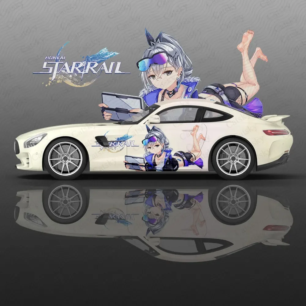 Silver Wolf Anime Girl Car Decal Flower Vinyl Car Stickers SUV Side Graphics Decals, Universal Size, Vehicle Body-Decals