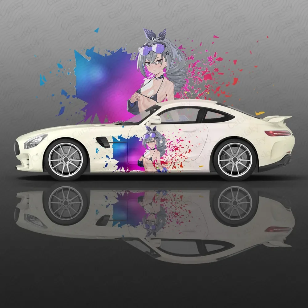 Silver Wolf Anime Girl Car Decal Flower Vinyl Car Stickers SUV Side Graphics Decals, Universal Size, Vehicle Body-Decals