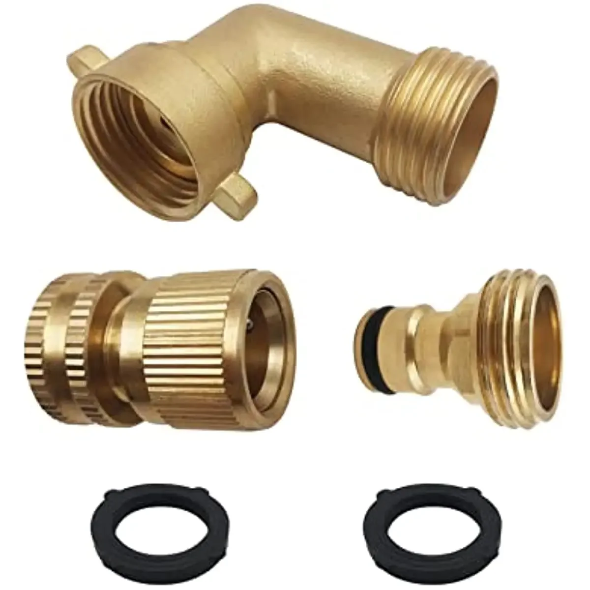 Solid Brass Garden Hose Adapter 3/4 Inch 90 Degree Elbow Connector  and 3/4 Inch Hose Quick Connector