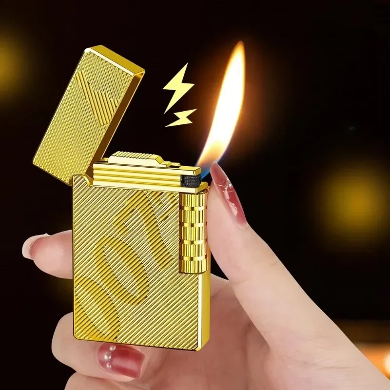 HOT Metal Steel Voice Oblique Fire Inflatable Lighter Sideslip Grinding Wheel Ignition Butane Gas Pipe Lighter Smoking Wholesale