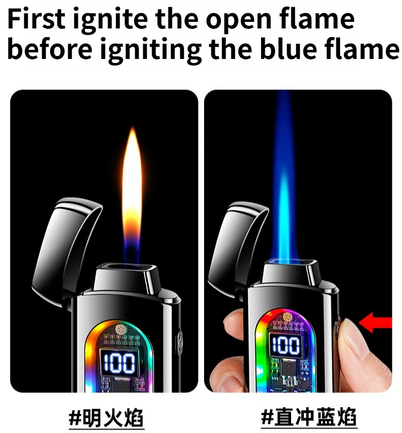 Creative Intelligent Voice Control Multiple Ignition Methods Windproof Dual Fire Switchable Lighter