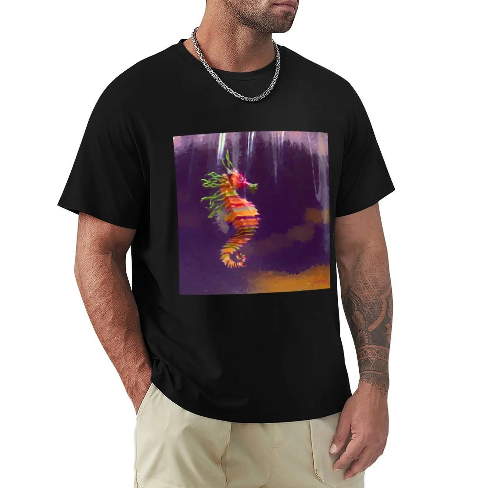 Crayon Ponyfish Painting T-Shirt High Elasticity Sports T-Shirt