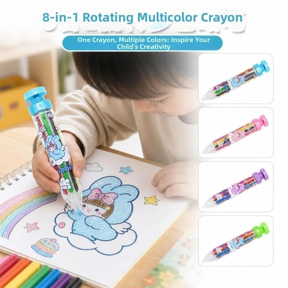 Writing Supplies 8in1 Multicolor Crayons 8-Color Push Style Painting Pens Easy Grip Creative Colored Pencil Children