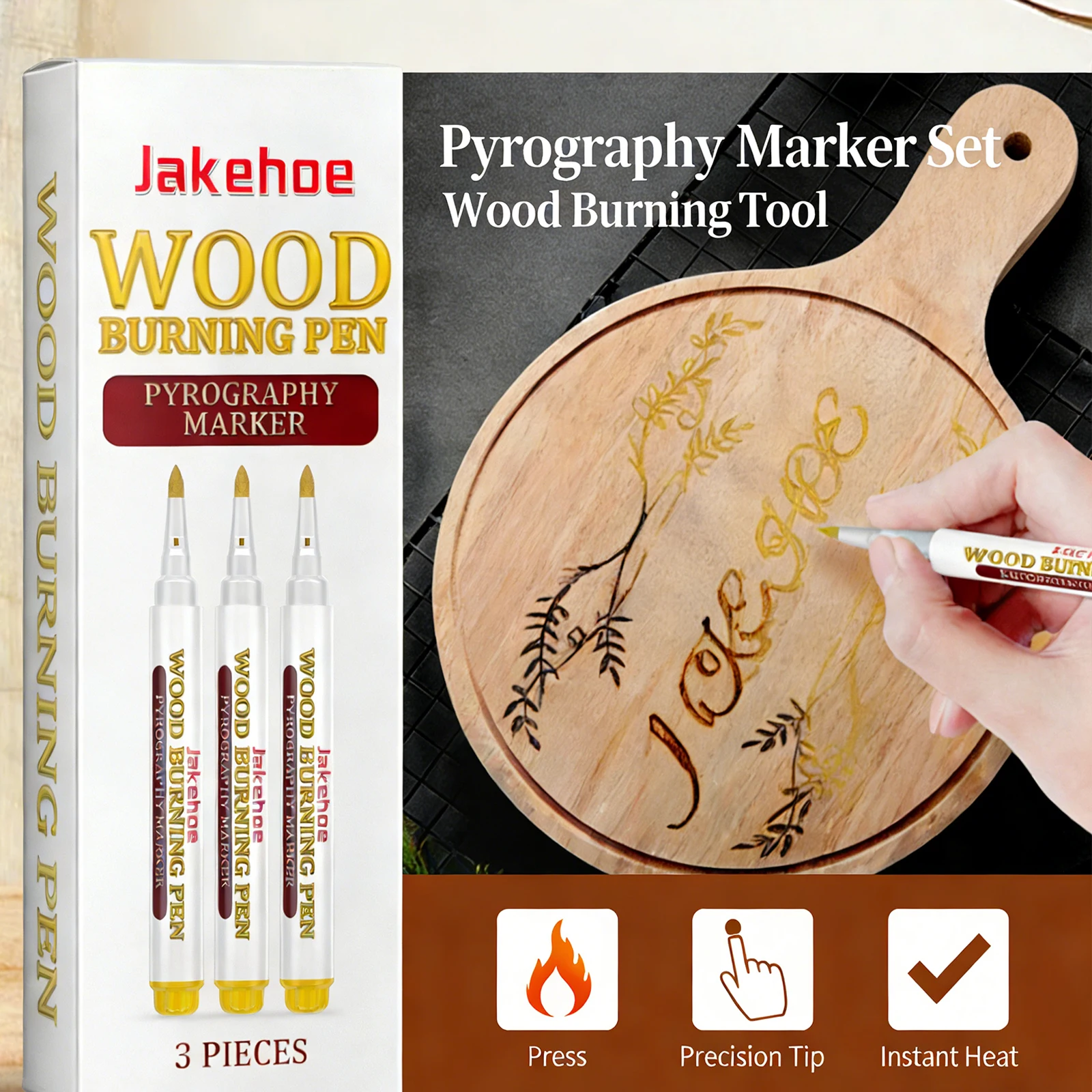 Wood Burning Pen Easily Draw Various Cute Patterns Adjustable Burning Effect Woodworking DIY Wide Pen Tip Painting Charcoal Pen