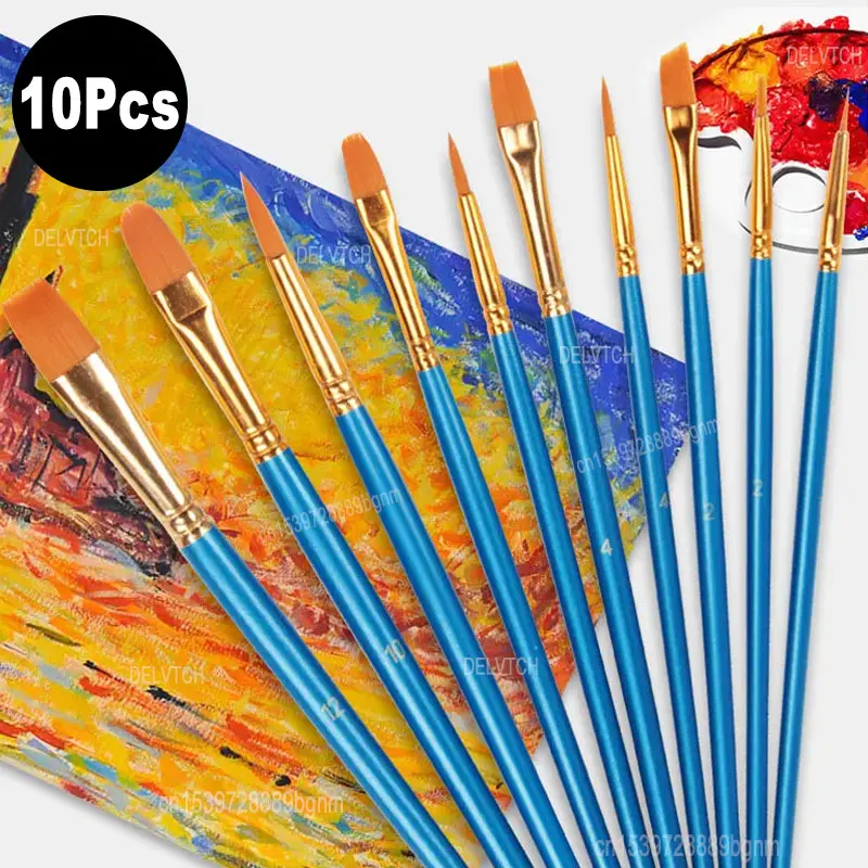 10Pcs/Set Nylon Hair Painting Brush For Artist Acrylic Oil Watercolor Gouache Art Drawing Pen Paint Brushes Different Shape