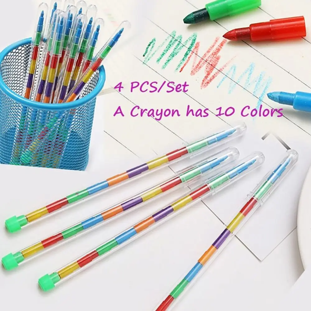 DIY Cute School Office Supplies Stacker Pen  Replaceable 10 Color Pastel Drawing Painting Pen Pencils Crayon Graffiti