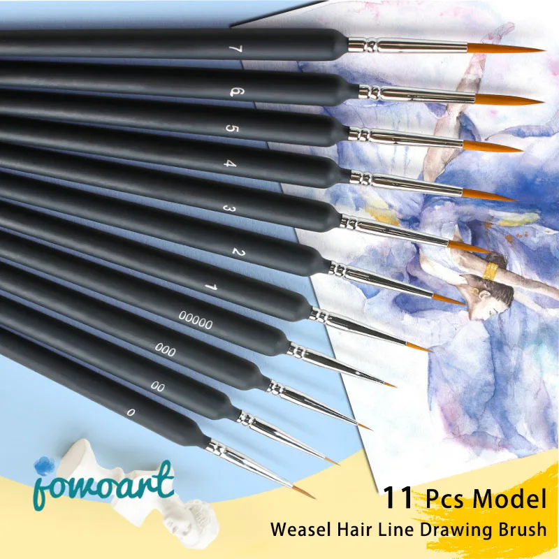 Hook Line Pen Watercolor Claborate-Style Oil Painting Extra Fine Soft Weasel Hair Hand Painted 00000 Brush Gouache Acrylic Strok