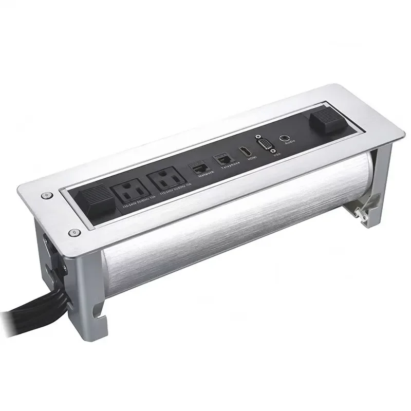 All Aluminum Electric Rotating Data Socket Conference Table Integrated Wireless Charging Modern Office Desk Power Outlet Hub