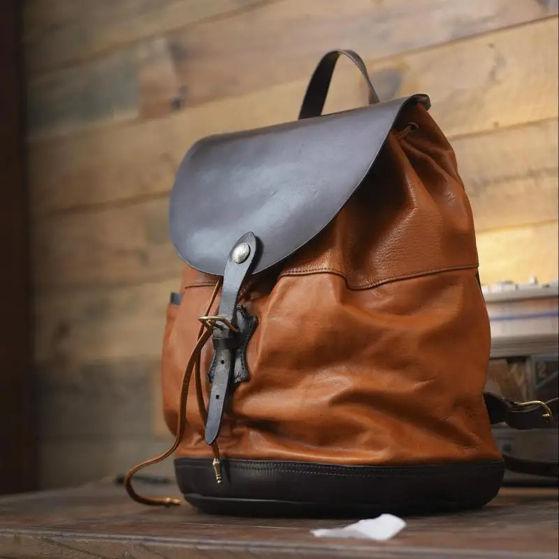 vintage organizer designer handmade first layer cowhide men's backpacks travel luxury genuine leather large-capacity schoolbags