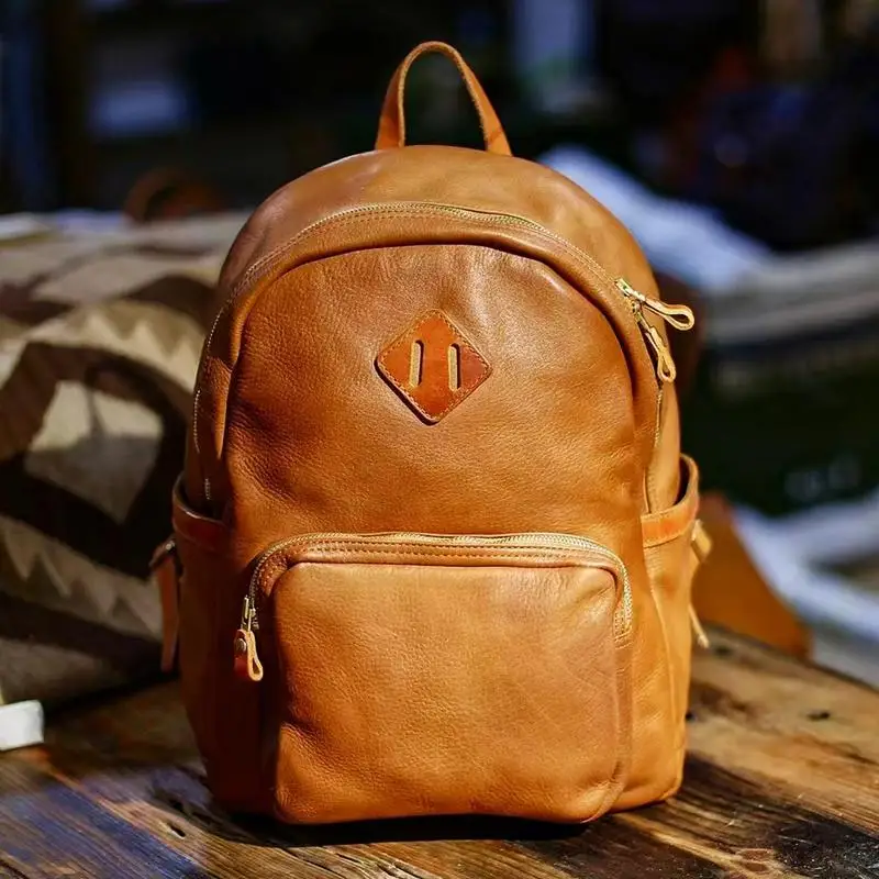 Fashion high-quality first layer cowhide men's women's backpacks outdoor travel luxury handmade genuine leather schoolbags
